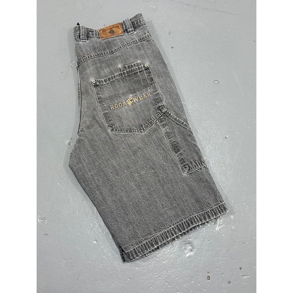 Rocawear Vintage Y2K Baggy Denim Carpenter Shorts Grey Mens 38 Hammer Loop